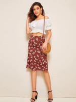 Floral Print Midi Straight Skirt
