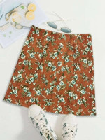 Women Corduroy Allover Floral Print Skirt