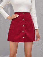 Women Button Front Corduroy Skirt