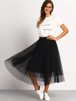 Mesh Pleated Elastic Waist Skirt