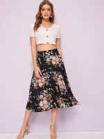 Floral Print Wide Waistband Skirt