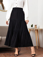 Women Eyelet Embroidery Elastic Waist A-line Skirt