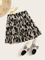 Leopard Print Frill Trim Flippy Hem Skirt