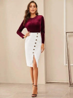 Button Front Zip Back Corduroy Skirt