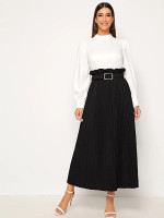 Paperbag Waist Belted Pleated Skirt