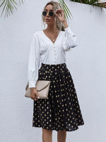 Women Gold Dot Print Flare Skirt