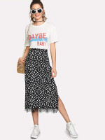 Eyelash Lace Hem Split Skirt