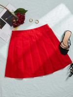 Women Solid Pleated Hem Skirt
