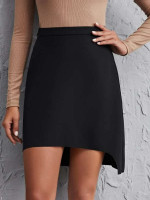 Women Solid Asymmetrical Hem Skirt