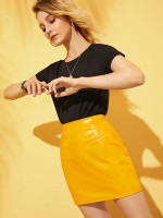 PU Leather Solid Skirt