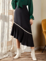 Women Ruffle Asymmetrical Zip Back Skirt