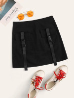Buckle Tape Dual Pocket Zip Back Skirt