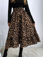 Women Leopard Print Ruffle Hem Skirt