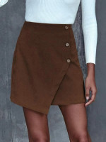 Women Button Front Asymmetrical Skirt