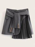 Tie Front Pleated Zip Back Skirt