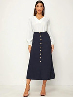 Solid Buttoned Front Skirt