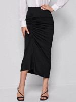 Women Elastic Waist Ruched Detail Skirt