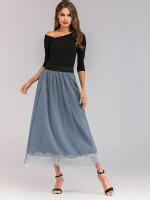 Contrast Lace Elastic Waist Mesh Skirt