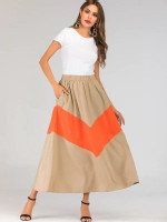 Spliced Elastic Waist Flared Maxi Skirt