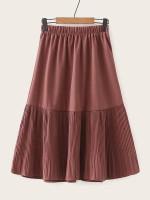 Plisse Ruffle Hem A-Line Skirt