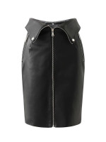 Women Zipper Front PU Leather Skirt