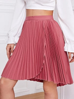 Women Solid Wrap Pleated Skirt