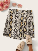 Snakeskin Print Asymmetrical Hem Skirt