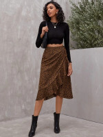 Women Allover Print Ruffle Hem Wrap Skirt