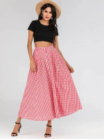 Gingham Print Button Front Maxi Skirt