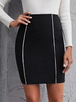 Women Contrast Piping Detail Skirt