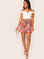Ditsy Floral Print Ruffle Wrap Knotted Skirt