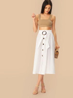 O-Ring Belted Buttoned Front Skirt