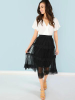 Chiffon Midi Skirt With Lined Lace