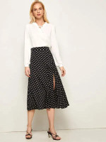 Polka Dot High Split Front Skirt