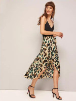 Leopard Print Asymmetrical Hem Wrap Knotted Skirt