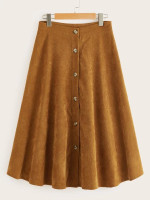 Button Up Flare Cord Skirt