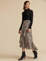 Ruffle Trim Self Belted Wrap Zebra Skirt