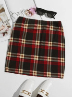 Women Tartan Bodycon Skirt