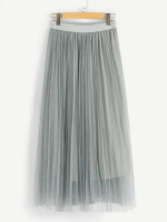 Wide Waist Pleated Mesh Skirt