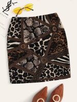 Mixed Animal Print Fitted Skirt