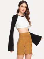 Grommet Lace Up Suede Skirt