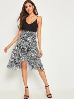 Zebra Striped Ruffle Trim Wrap Knotted Skirt