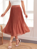 Women Plisse Solid Longline Skirt