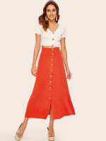 Neon Orange Button Front Skirt