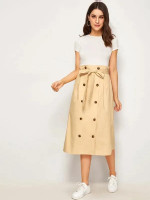 Paperbag Waist Double Breasted Belted Skirt