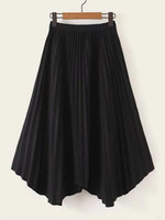 Elastic Waist Asymmetrical Pleated Hem Skirt