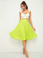 Neon Lime Wide Waistband Flare Skirt