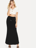Knot Front Heathered Knit Maxi Skirt