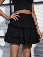 Women Frill Trim Solid Skirt