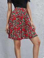 Women Allover Floral Print Pleated Skirt